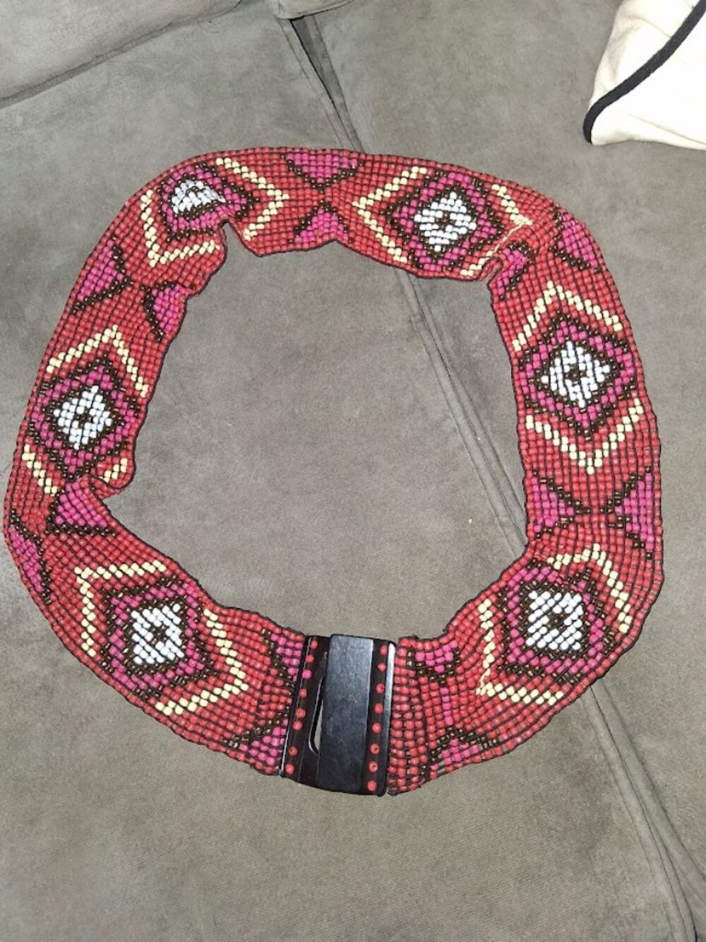 Chico's Wood Interlock Buckle Glass Beaded Stretch Belt Aztec Print Sz L/XL